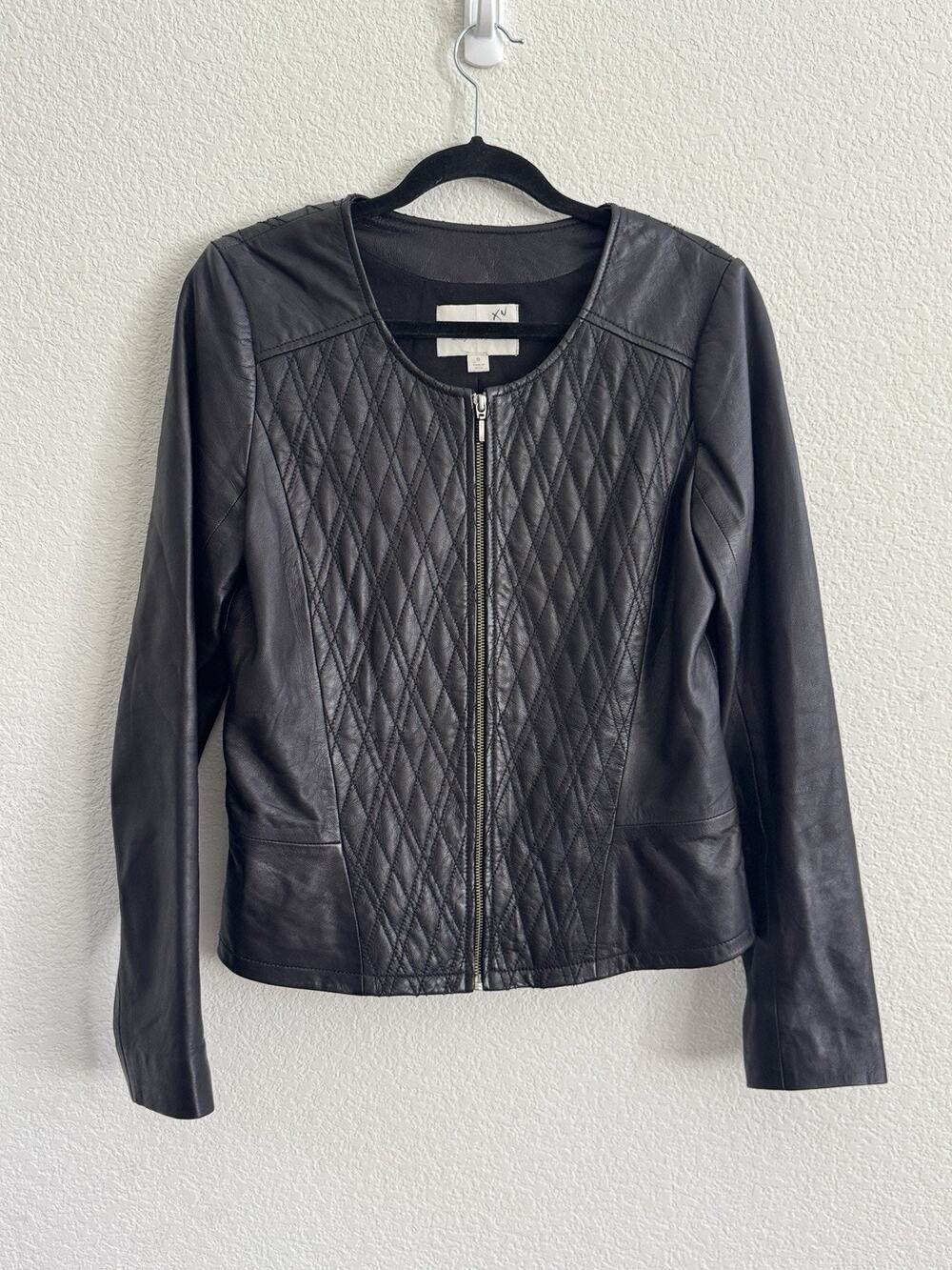 HINGE Nordstrom’s Quilted Genuine Leather Jacket Zip Black Women’s Size Medium